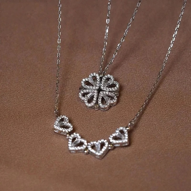 Luxury Heart Shaped Four Leaf Clover Pendant Necklace