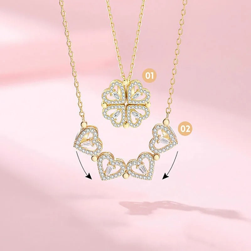 Luxury Heart Shaped Four Leaf Clover Pendant Necklace