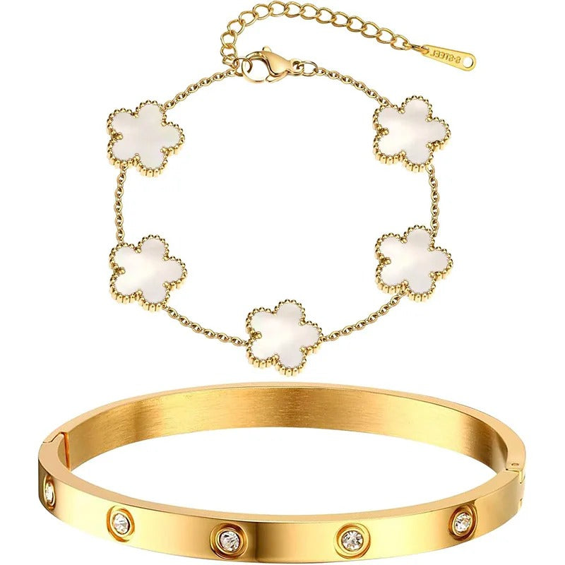 Luxury 2 Piece Clover and Bangle Sets