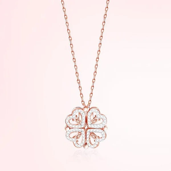 Luxury Heart Shaped Four Leaf Clover Pendant Necklace