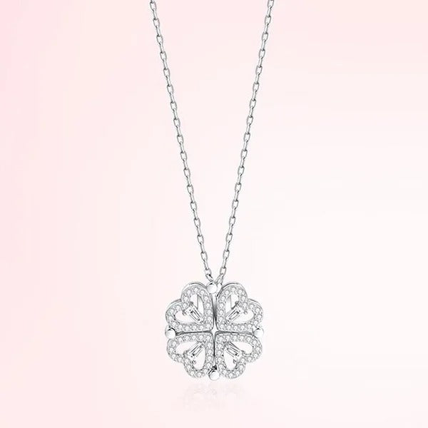 Luxury Heart Shaped Four Leaf Clover Pendant Necklace