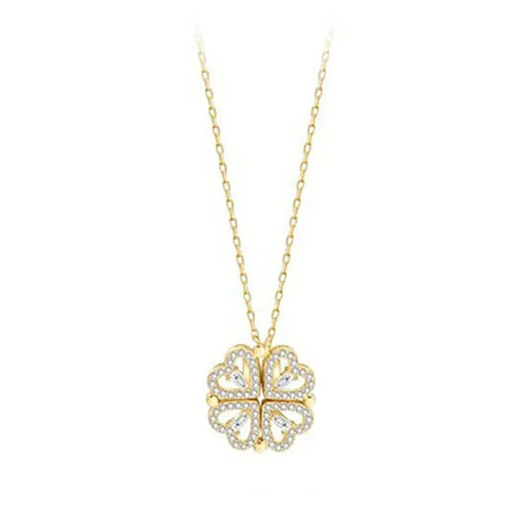 Luxury Heart Shaped Four Leaf Clover Pendant Necklace